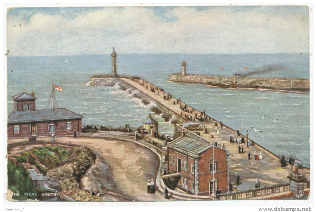 The Piers, Whitby, 1906 Raphael Tuck Postcard - Whitby