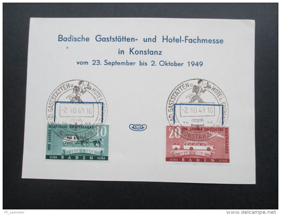 Baden 1949 Gaststätten Und Hotel Fachmesse In Konstanz Sonderstempel 1949. Sonderkarte Nr. 54 Und 55. - Bade