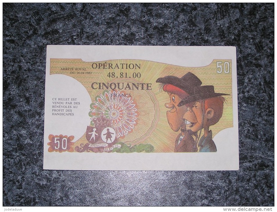 BILLY THE KID CALAMITY JANE Morris Lucky Luke  Billet Loterie Opération 48 81 00 Faux Billet 50 Francs Tombola 1982 - Autres & Non Classés