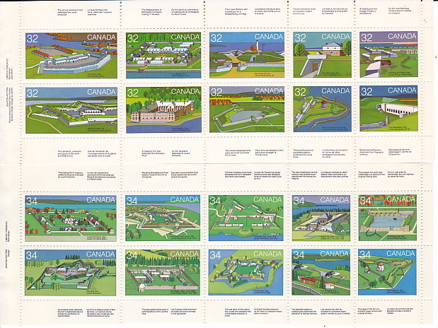 1983-5  Canadian Forts  Series 1 & 2 Mint Sheets From Booklets Sc 983-992, 1050-9 MNH ** - Nuevos