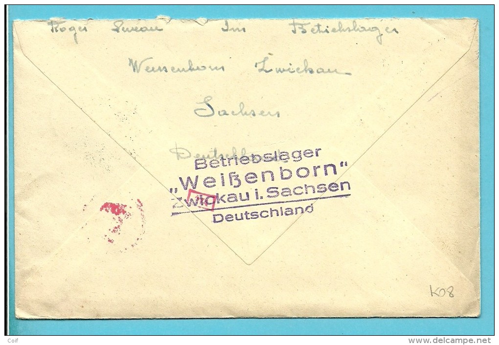 Brief Met Stempel ZWICKAU Op 30/11/43 Met Stempel BETRIEBSLAGER / WEISENBORN -> "France" (VK) - Storia Postale