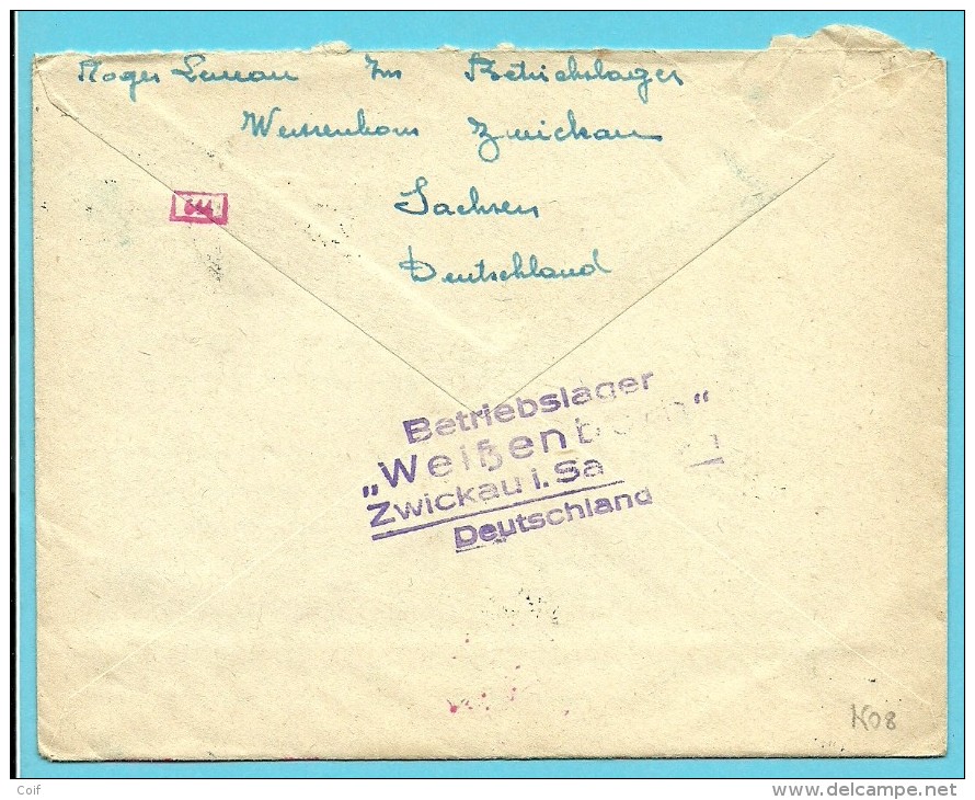 Brief Met Stempel ZWICKAU Op 9/12/43 Met Stempel BETRIEBSLAGER / WEISENBORN -> "France" (VK) - Briefe U. Dokumente