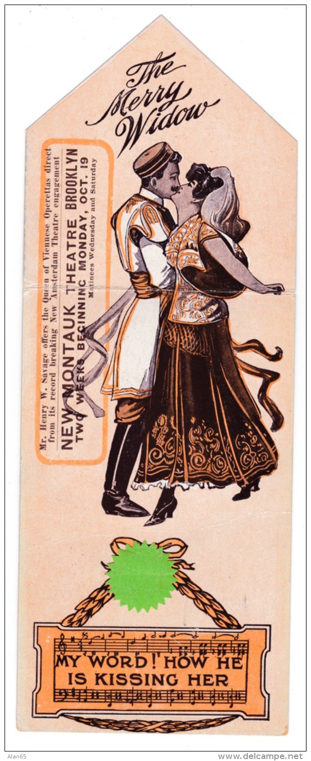 Brooklyn New York, New Montauk Theater 'The Merry Widow', Play Operetta C1900s/10s Vintage Fold-out Postcard - Brooklyn