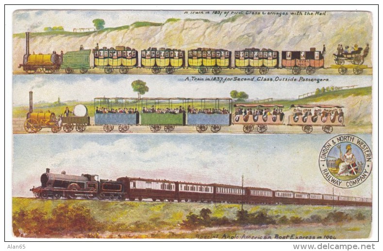 London &amp; North Western Railway Company, 1837 1st Class With Royal Mail, 1904 Trains, C1900s Vintage Tuck Postcard - Trains