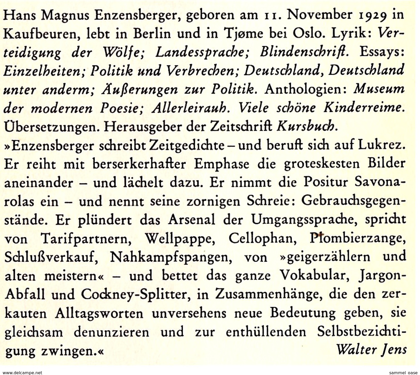 Suhrkamp Buch : Hans Magnus Enzensberger : Landessprache , Gedichte - German Authors