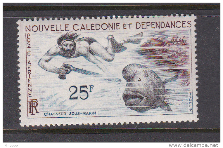 New Caledonia SG 353 1959 Air Mail 25F Underwater Swimmer Shooting Fish MNH - Gebraucht