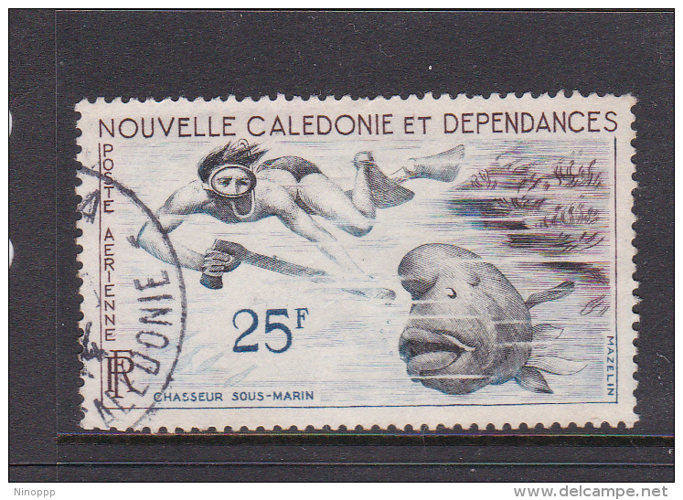 New Caledonia SG 353 1959 Air Mail 25F Underwater Swimmer Shooting Fish Used - Gebraucht