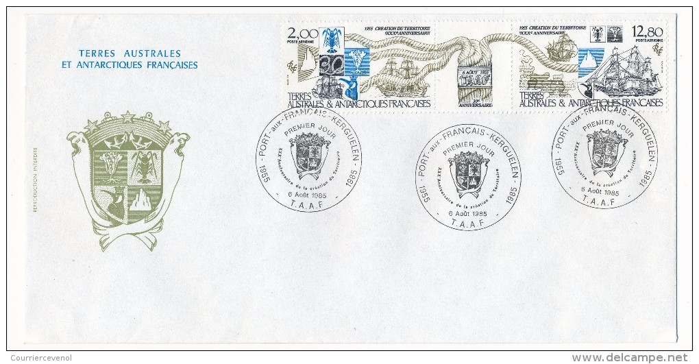 4 Enveloppes TAAF - Premier Jour Création Du Territoire - 4 Cachets Différents Du 6 Aout 1985 - FDC