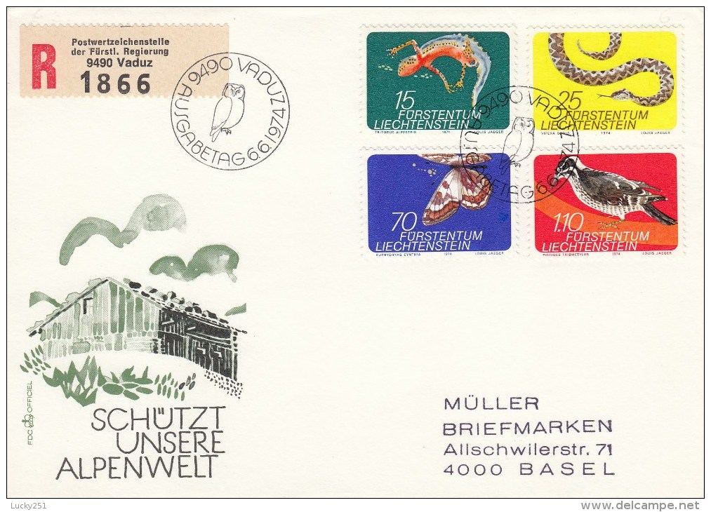 Liechtenstein - Année 1974 - Faune - YT 552/555 - Briefe U. Dokumente
