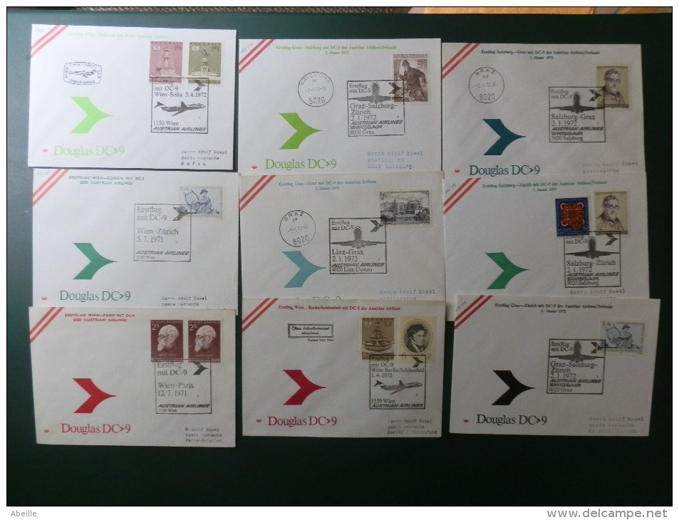 KARTONNEN DOOS 8    27  DOC. 1° VOL DIFFERENT   AVEC DOUGLAS  DC 9  1971/2 - First Flight Covers