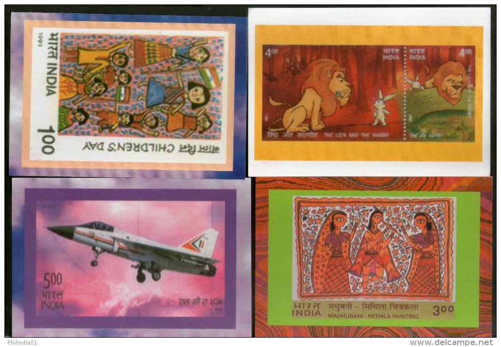 India Madhubani Painting Children's Day Likh Florican Body Guard Aeroplane Lion 6 Diff. Max Cards # 16021 Inde Indien - Autres & Non Classés