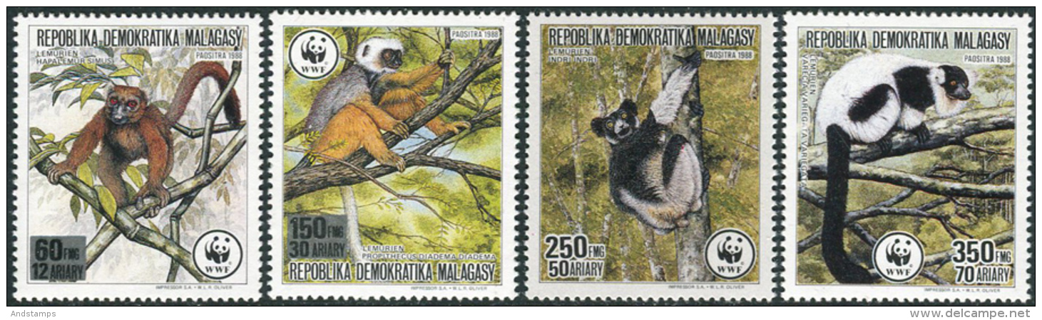 Madagascar 1988. Michel #1110/13 MNH/Luxe. WWF. Lemurs (Ts30) - Singes