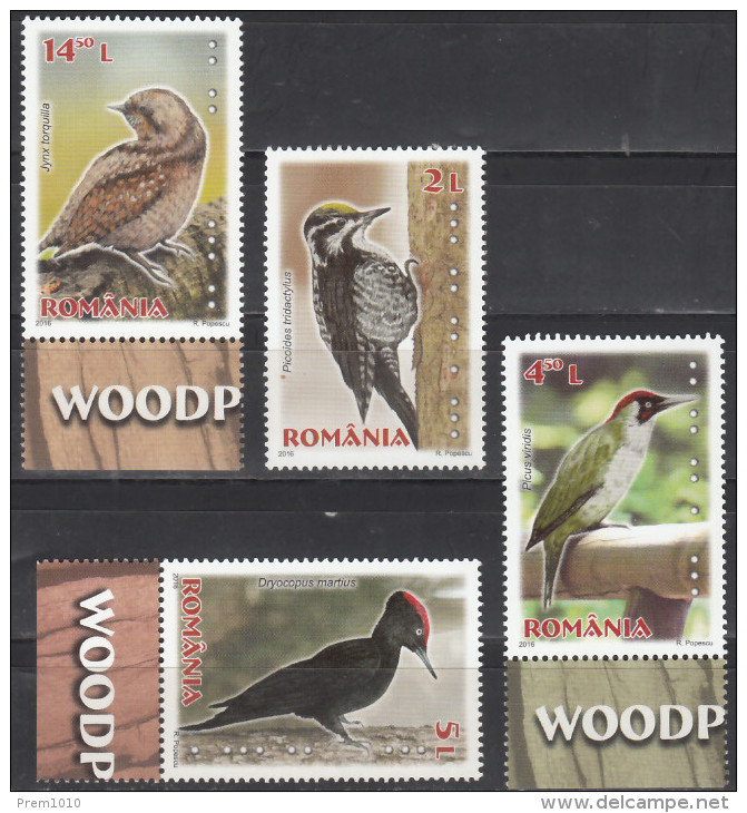 ROMANIA- 2016 NEW- BIRDS- WOODPECKERS- MNH SET (oiseaux-Pic, Aves-pájaro Carpintero-Vögel-Specht) - Piciformes (pájaros Carpinteros)