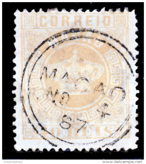 !										■■■■■ds■■ Macao 1885 AF#19ø Crown 40 Réis Yellow 13,5 CV €120,00 (x10819) - Oblitérés