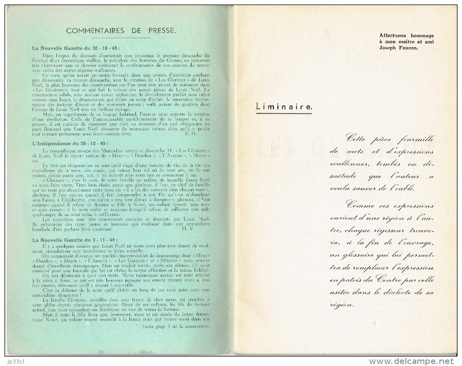 Les Glorieux De Louis Noël Pièce En 3 Actes En Wallon Du Centre La Louvière (1944) Créée Par Les Muscadins Le 31/10/1948 - Theatre