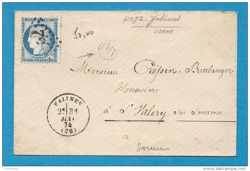 Somme - VALINES Pour St VALERY Sur SOMME  - GC + CàD Type 16 - 1849-1876: Période Classique