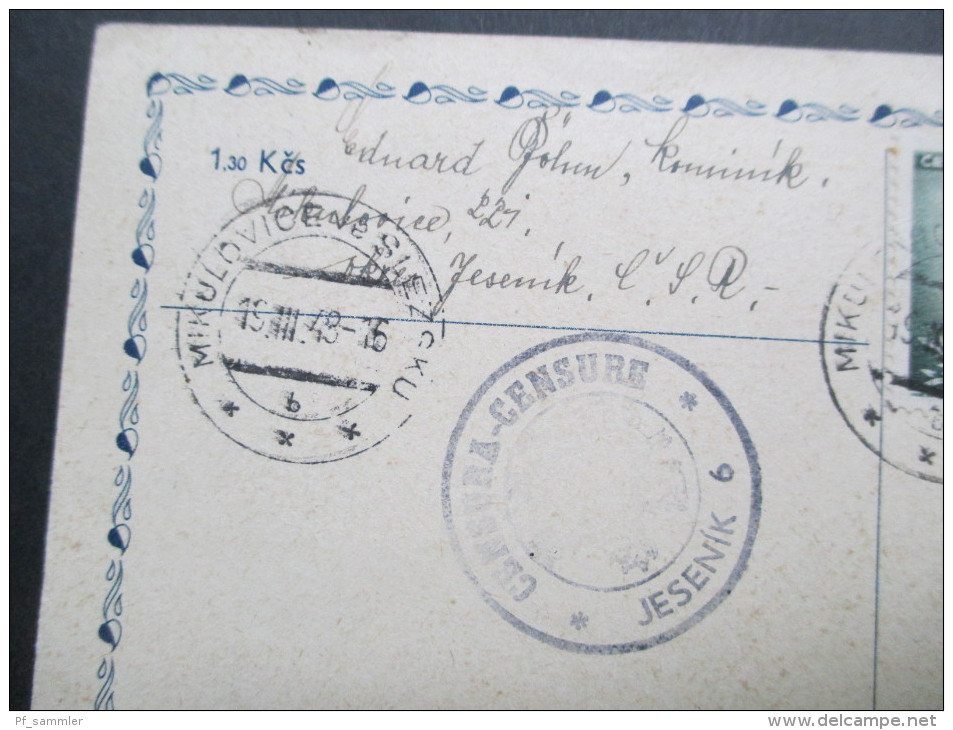 Ganzsache / Zensurkarte 1948 Censura - Censure Jesenik. Ganzsache Mit Zusatzfrankatur - Cartas & Documentos