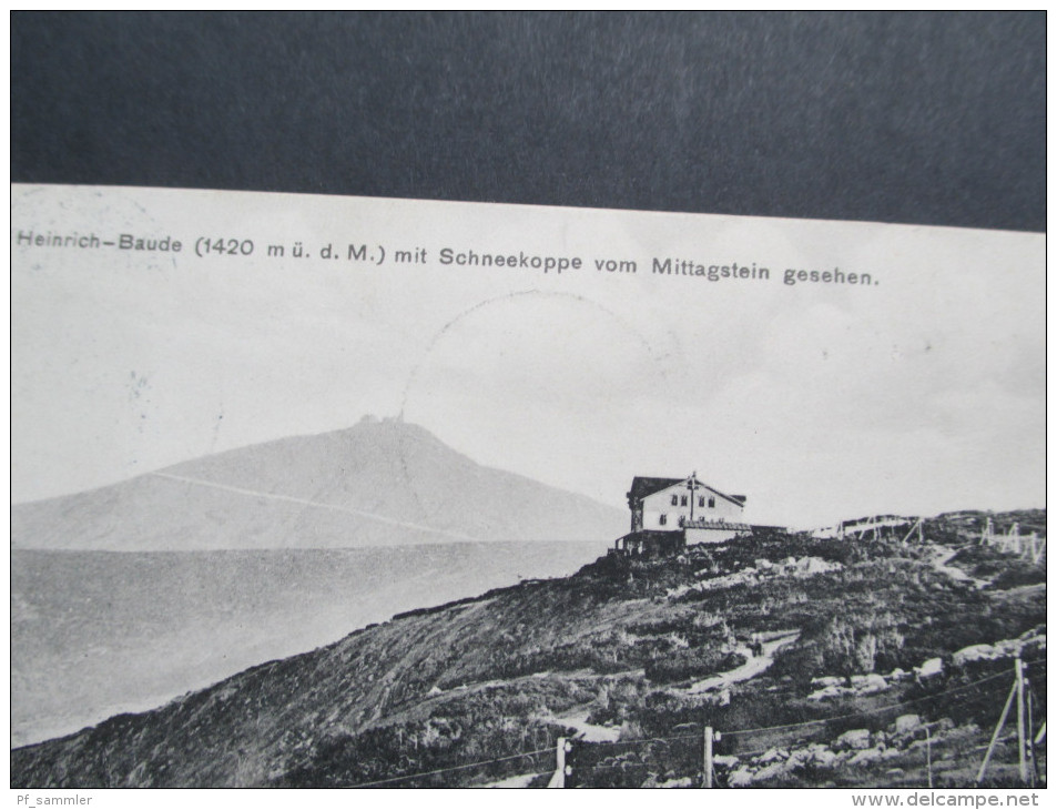 Schlesien AK 1909 Prinz Heinrich Baude Mit Schneekoppe Vom Mittagstein Gesehen. Riesengebirge. Verlag G. Elsner - Schlesien