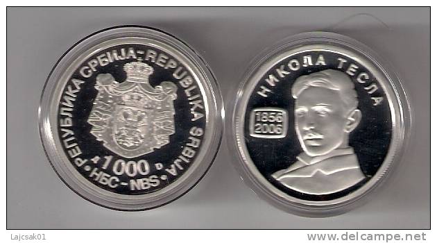 Serbia 1000 Dinara 2006. Proof Silver Commemorative Coin Nikola Tesla KM#43 - Serbia