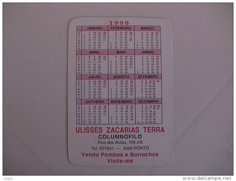 Birds Carrier Pigeon Pombo Correio Portugal Portuguese Pocket Calendar 1990 - Small : 1981-90