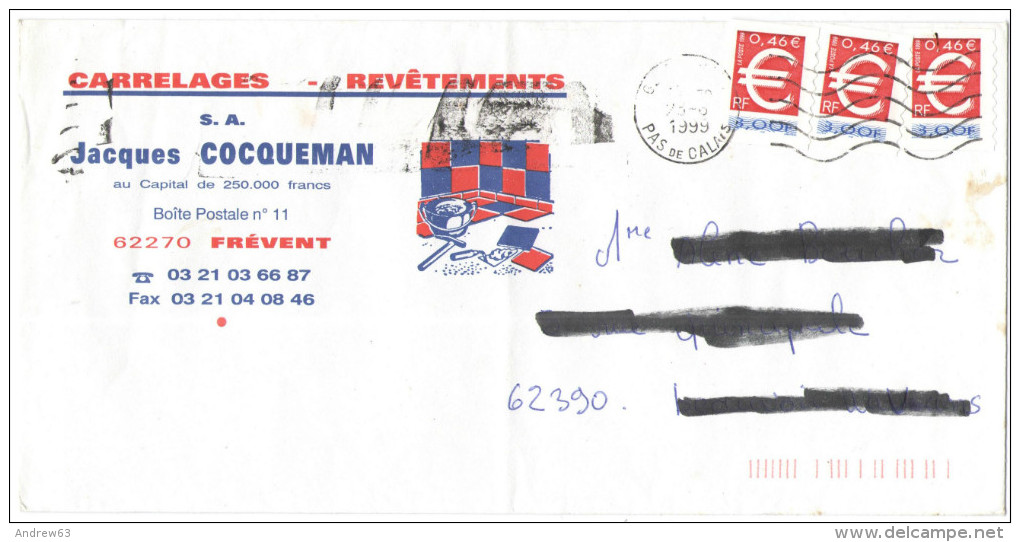 FRANCIA - France - 1999 - 3 X 0,46&euro; (3,00F) - Viaggiata Da ???? Per Beauvoir-Wavans, France - Storia Postale