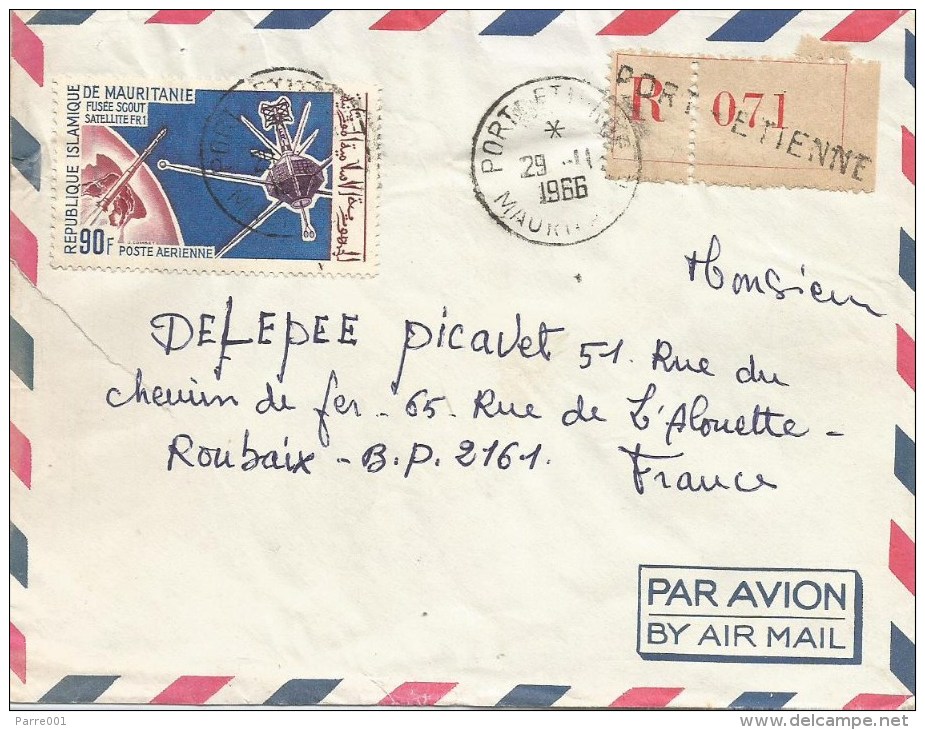 Mauritania 1966 Port Etienne French Satellite Space Registered Cover - Mauritanië (1960-...)