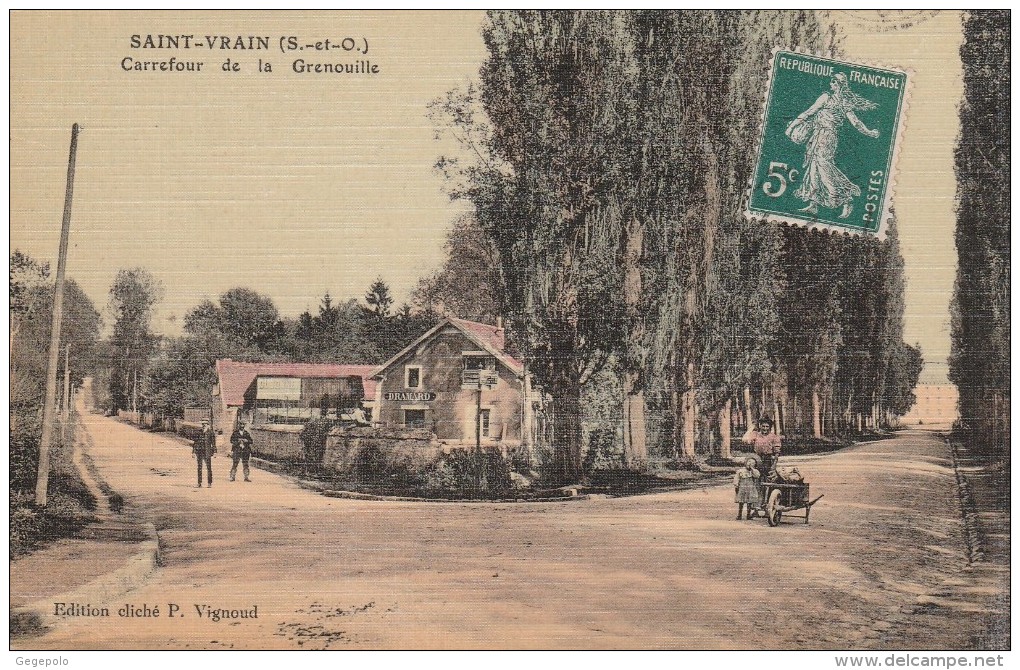 SAINT-VRAIN - Carrefour De La Grenouille  ( Carte Toilée ) - Saint Vrain