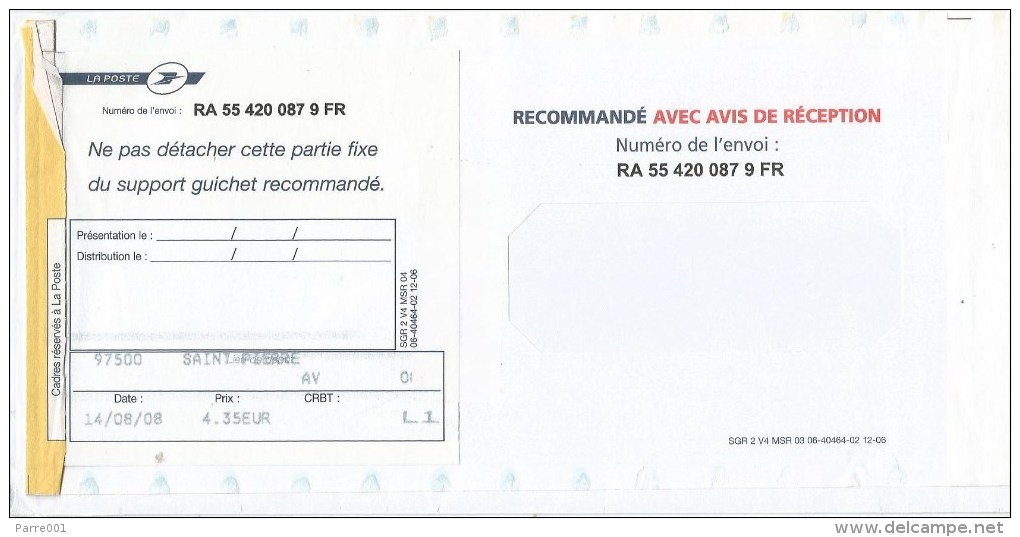 St. Pierre & Miquelon 2008 St Pierre Barcoded Registered Cover - Lettres & Documents
