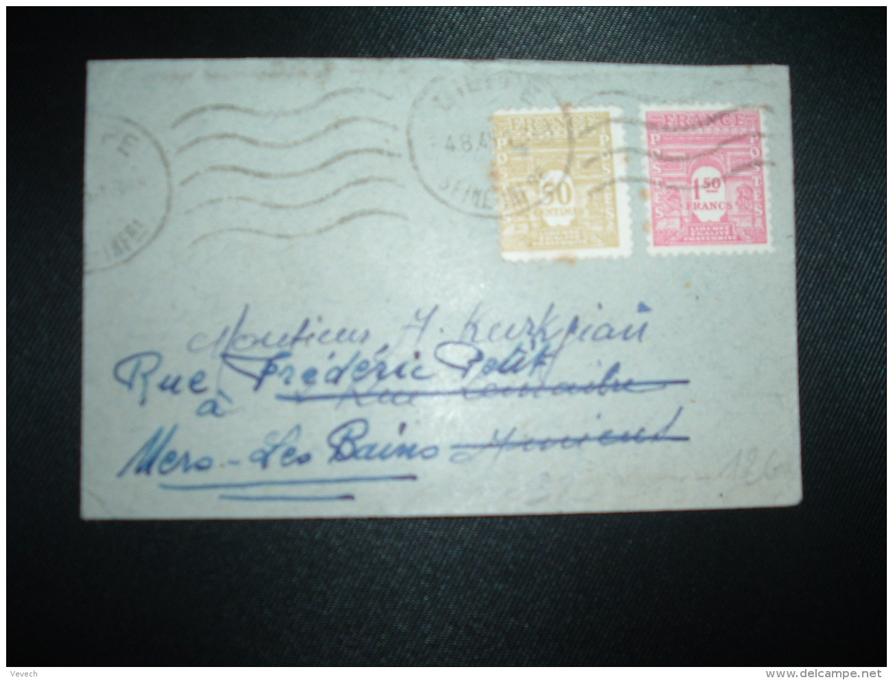 LETTRE MIGNONNETTE TP ARC DE TRIOMPHE 1F50 + 50c OBL.MEC.4 8 45 DIEPPE (76 SEINE-MARITIME) - 1944-45 Arc De Triomphe