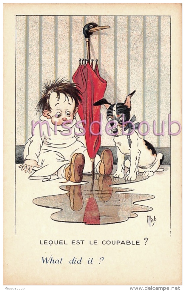 Enfant Et Chien Devant Une Flaque D'eau - Lequel Est Le Coupable - What Did It ? - Illustration MICH - Vierge -  2 Scans - Mich