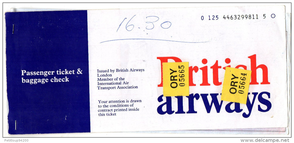 BRITICH AIRWAYS  Billet De Passage Et Bulletin De Bagages  Passenger Ticket And Baggage Check 1975 - Tickets