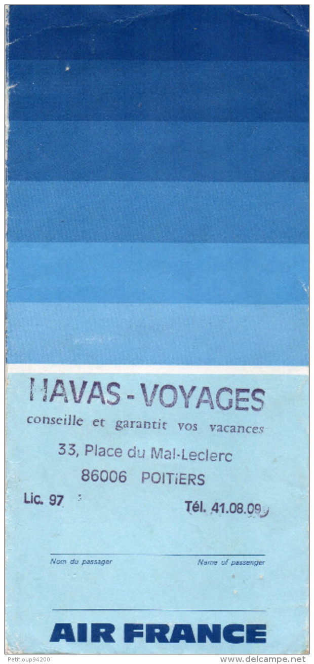 POCHETTE *TICKETS *DOCUMENTS VOYAGE  Aviation Commerciale   AIR FRANCE/HAVAS-VOYAGES - Tickets