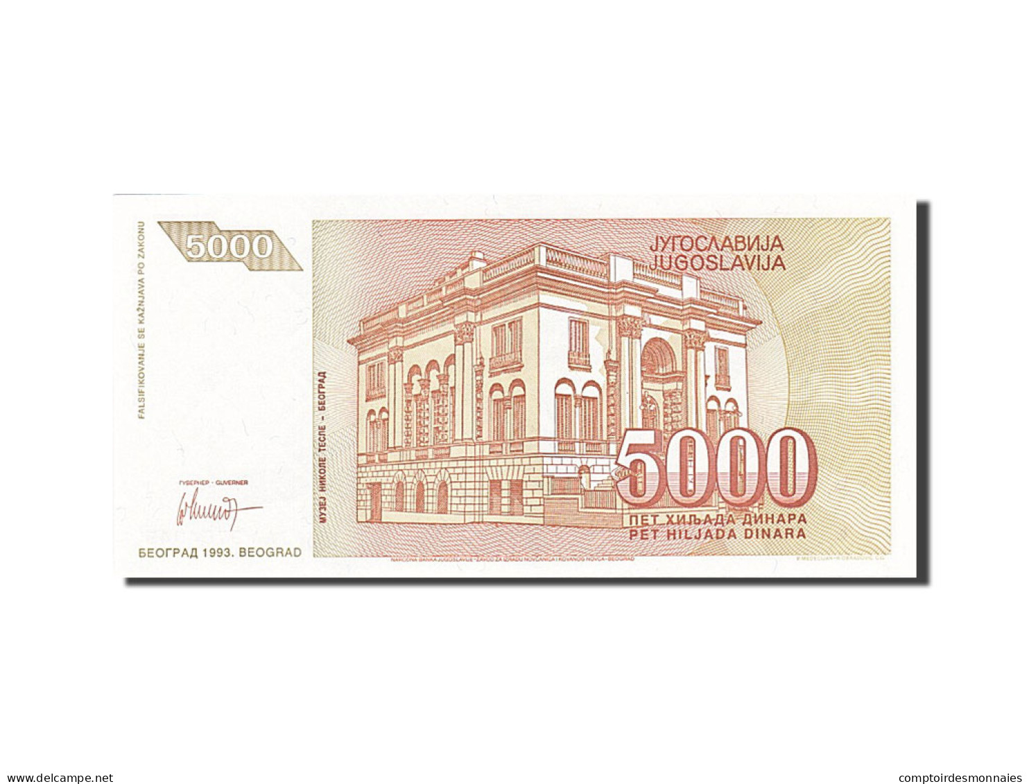 Billet, Yougoslavie, 5000 Dinara, 1993, 1993, KM:128, NEUF - Yougoslavie