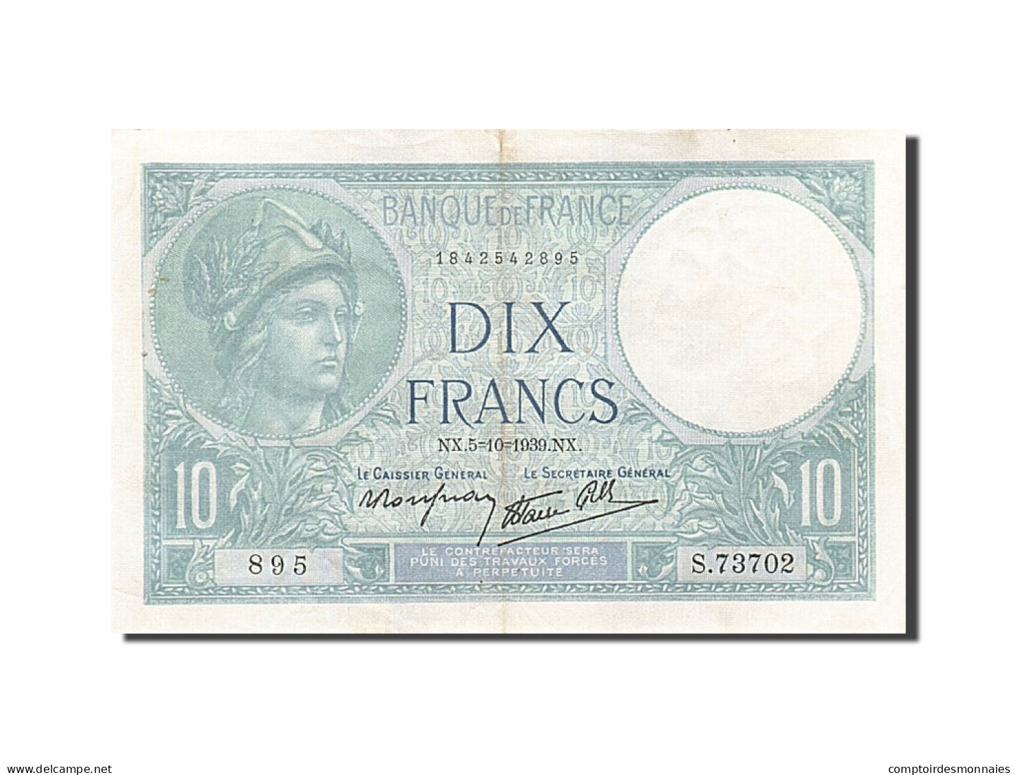 Billet, France, 10 Francs, 1915, 1939-10-05, SUP, Fayette:7.10, KM:84 - 10 F 1916-1942 ''Minerve''