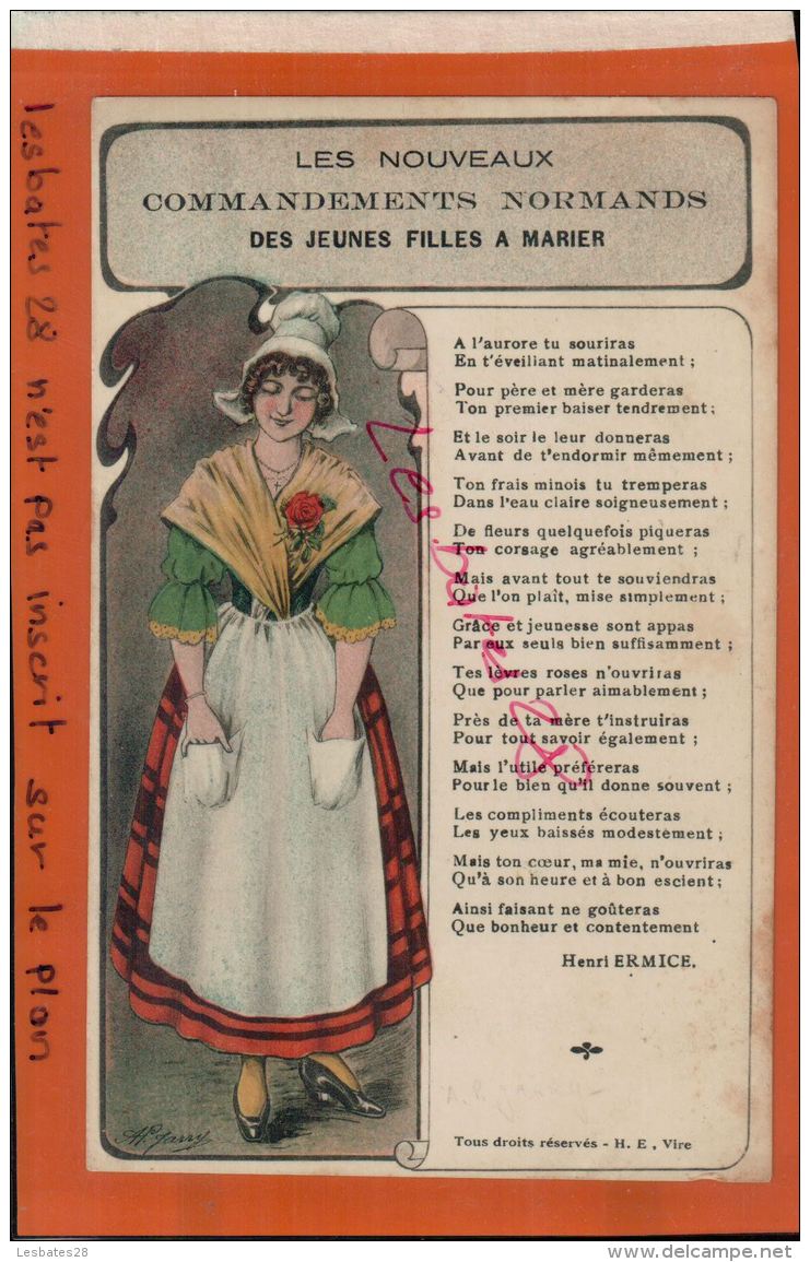 CPA  Fantaisies  Les Nouveaux Commandements NORMANDS  Des Jeunes Filles à Marier  JARRY  Henri ERMICE  AV 2016  449 - Otros & Sin Clasificación