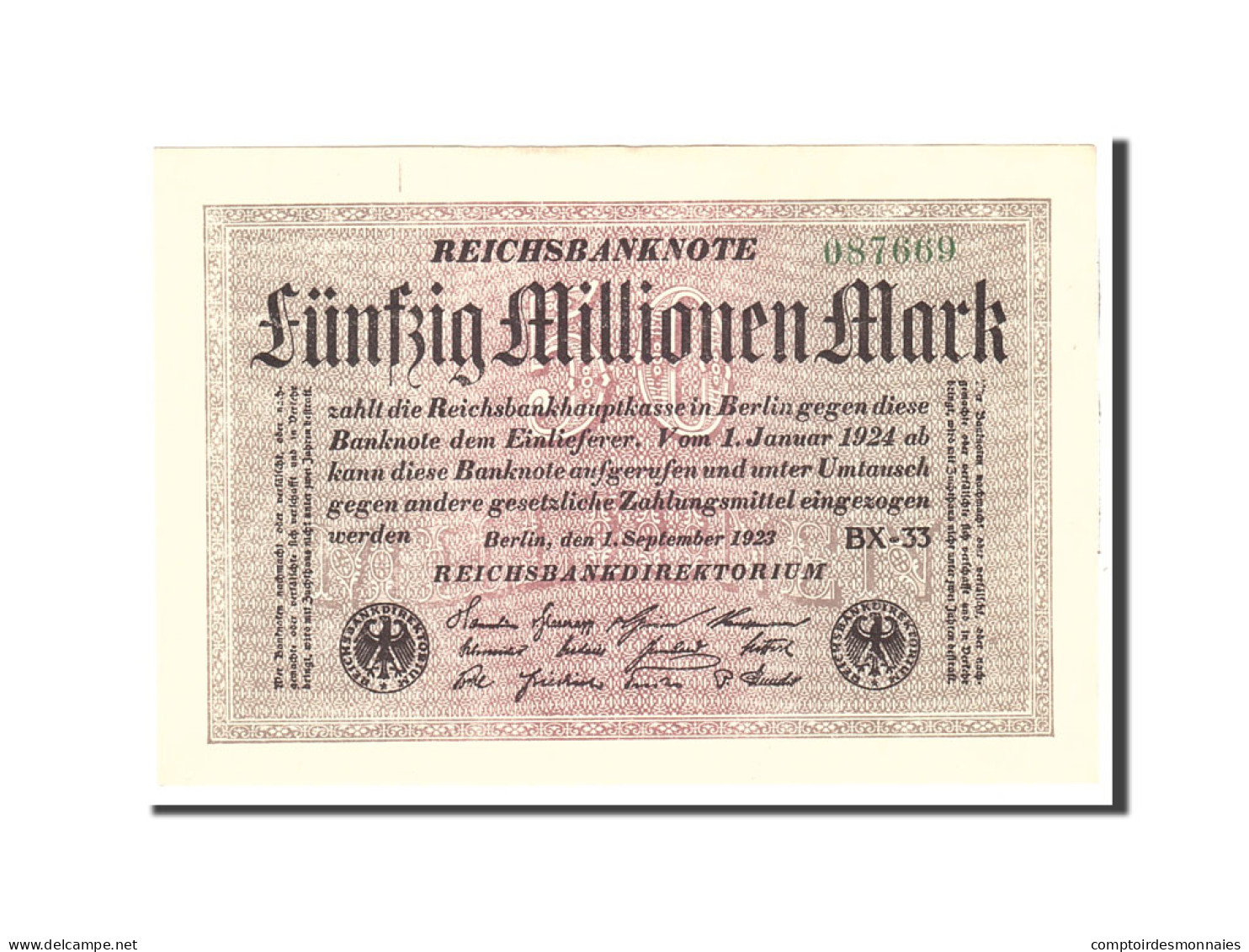 Billet, Allemagne, 50 Millionen Mark, 1923, 1923-09-01, KM:109b, SUP - 50 Millionen Mark