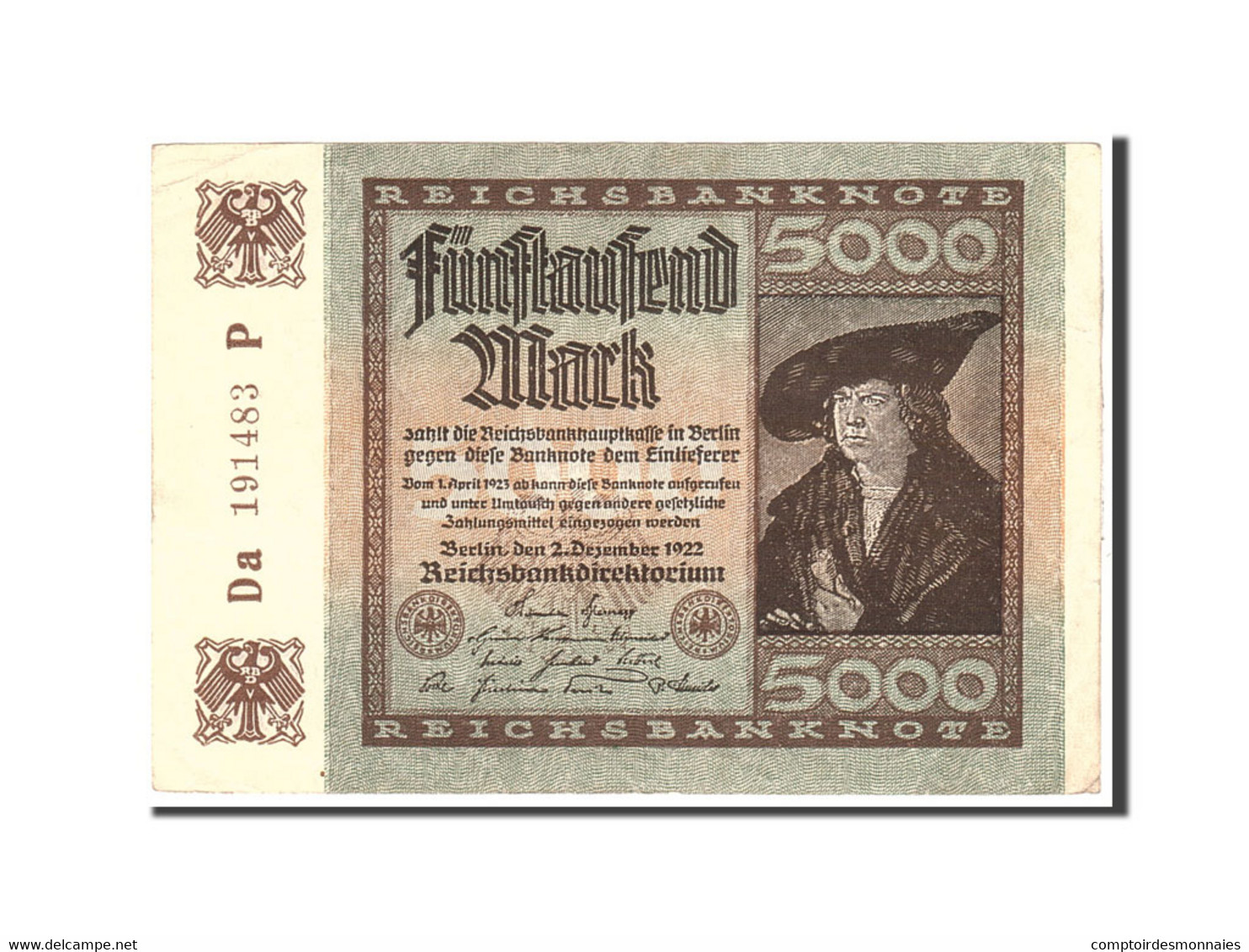 Billet, Allemagne, 5000 Mark, 1922, 1922-12-02, KM:81b, TTB - 5000 Mark