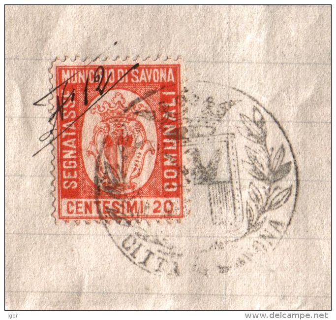 Italy Revenue Stamped Paper Fiscal 50c Municipio Di Savona Local Revenue Stamp 20c - Italy