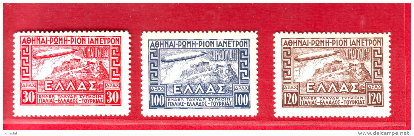 R* GREECE 3 V. SET MNH AIRSHIPS ZEPPELINS 1933 - Neufs