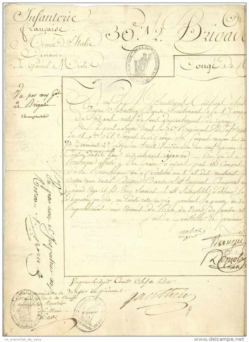 ARMEE D'ITALIE - Guastalla 1800 - Generaux SOULT (1760-1851), VALTERRE DE SAINT-ANGE, GAUTHRIN Et CHARPENTIER - Historical Documents