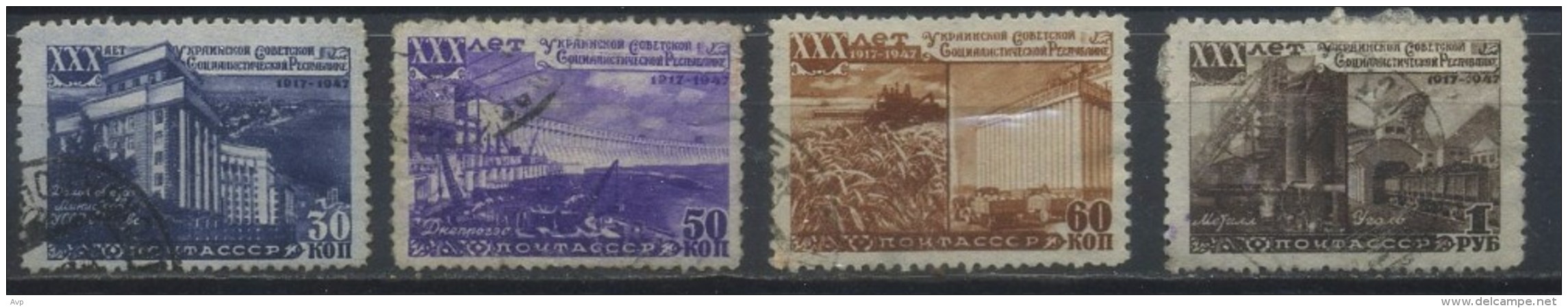 USSR 1948 Michel 1186-1189 30th Anniversary Of Ukrainian SSR Used - Usati