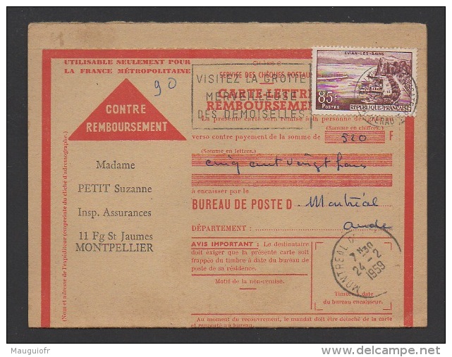 DF / FRANCE / TP 1193 EVIAN-LES-BAINS / OBL. MONTPELLIER CENTRALISATEUR 2 -2 1959 HERAULT + FLAMME - Cartas & Documentos