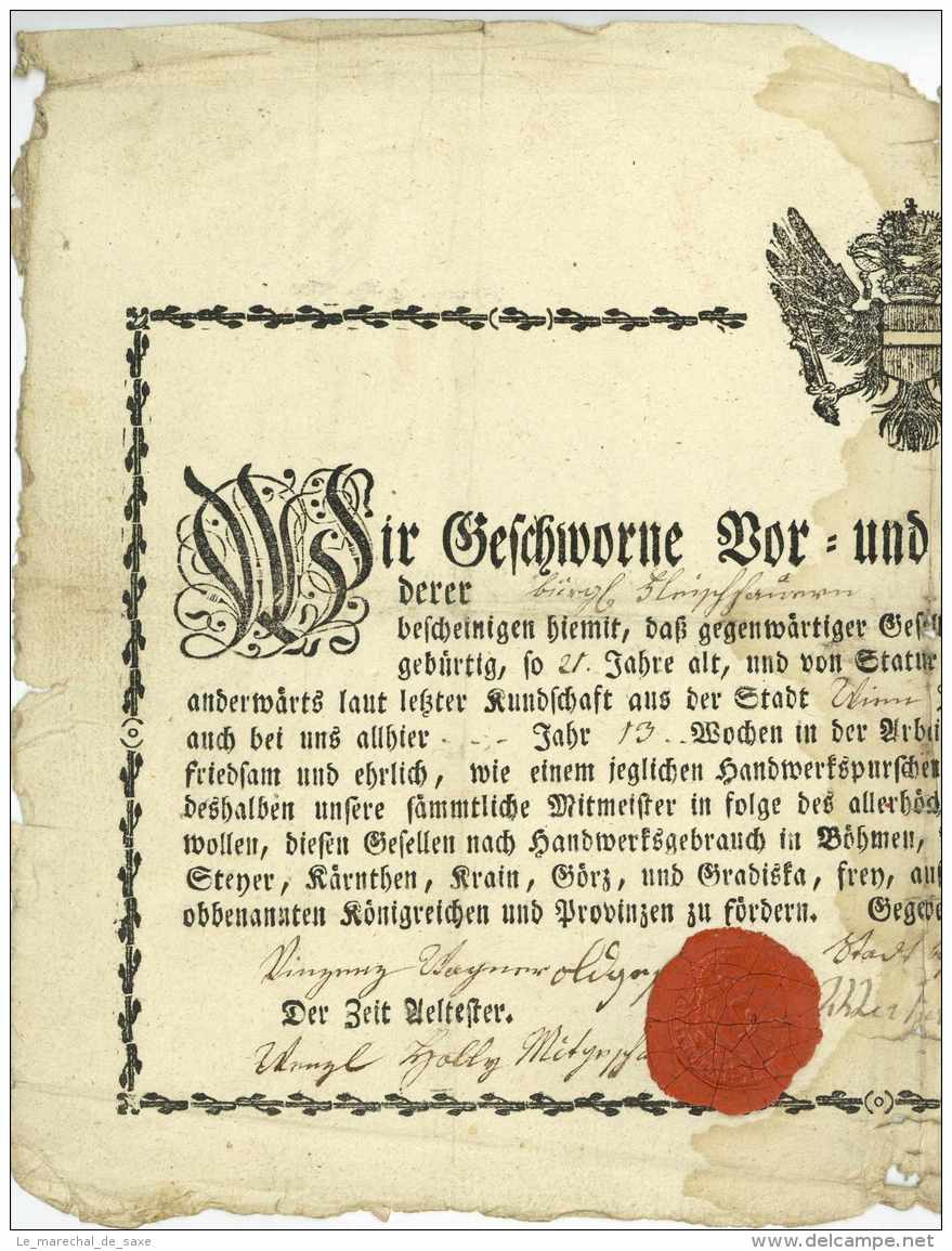 BUDWEIS Tschechien 1817 - Zeugnis - Meister Des Handwerks Der Fleischer Metzger - Historical Documents