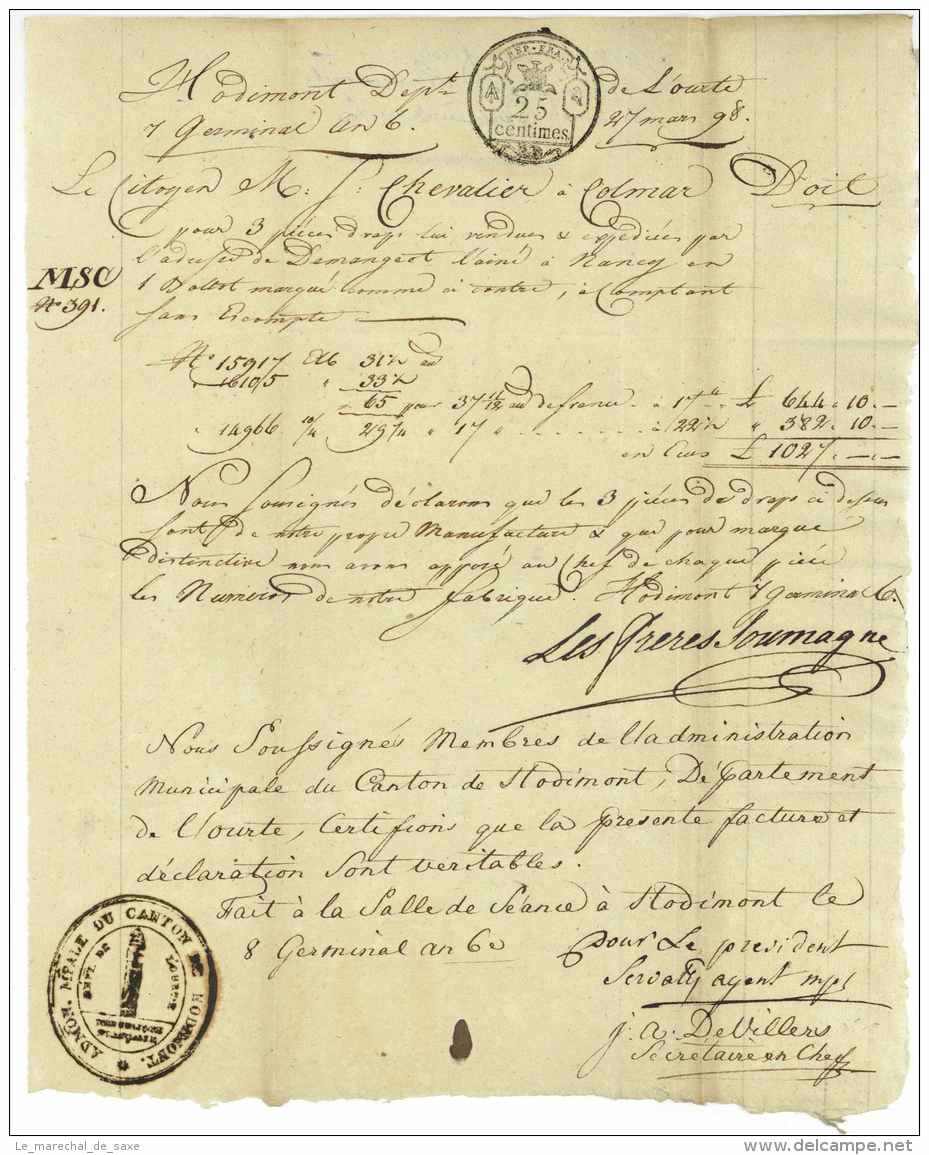 Hodimont (Verviers) - Departement Conquis - 1798 - Documents Historiques