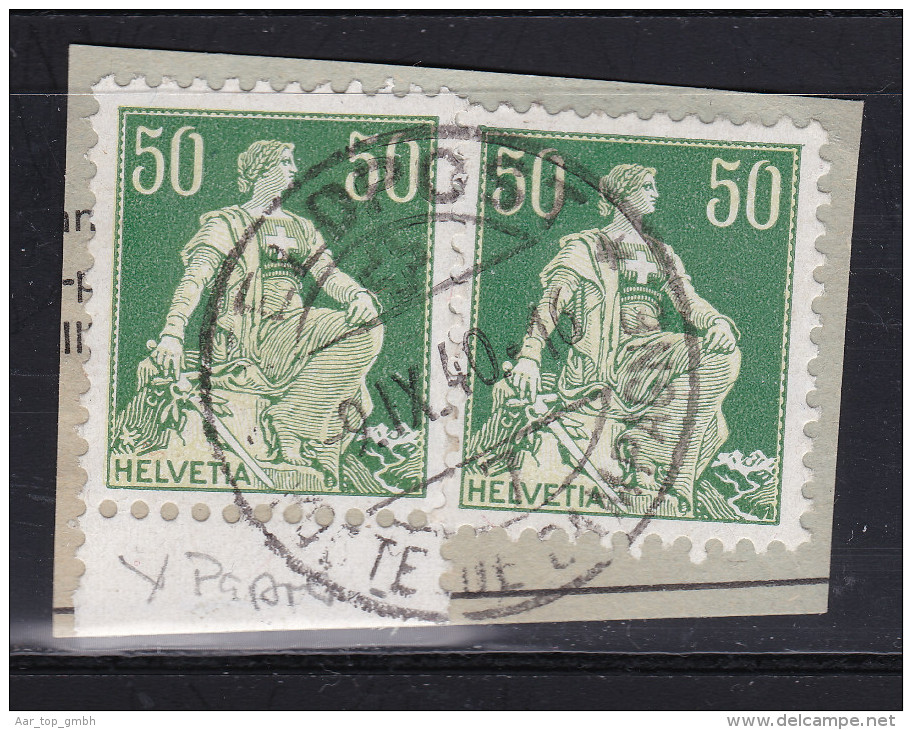 Schweiz Helvetia Mit Schwert 1940-09-09 Briefstück Mit 2 X Zu#113y Glattes Kreidepapier - Oblitérés