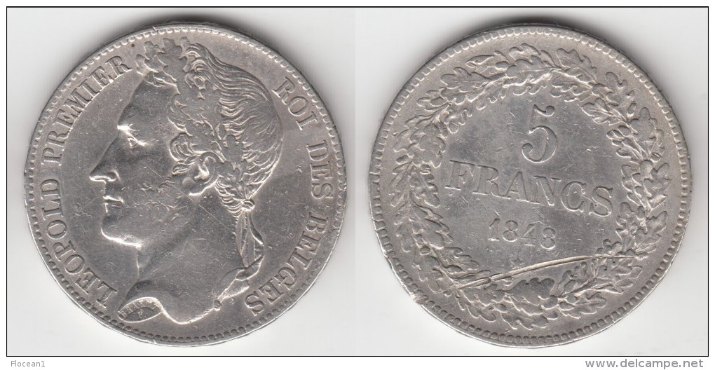 ** BELGIQUE - BELGIUM - BELGIE - 5 FRANCS 1848 LEOPOLD PREMIER (Position A) - LIRE NOTA  - ARGENT **** ACHAT IMMEDIAT - 5 Francs