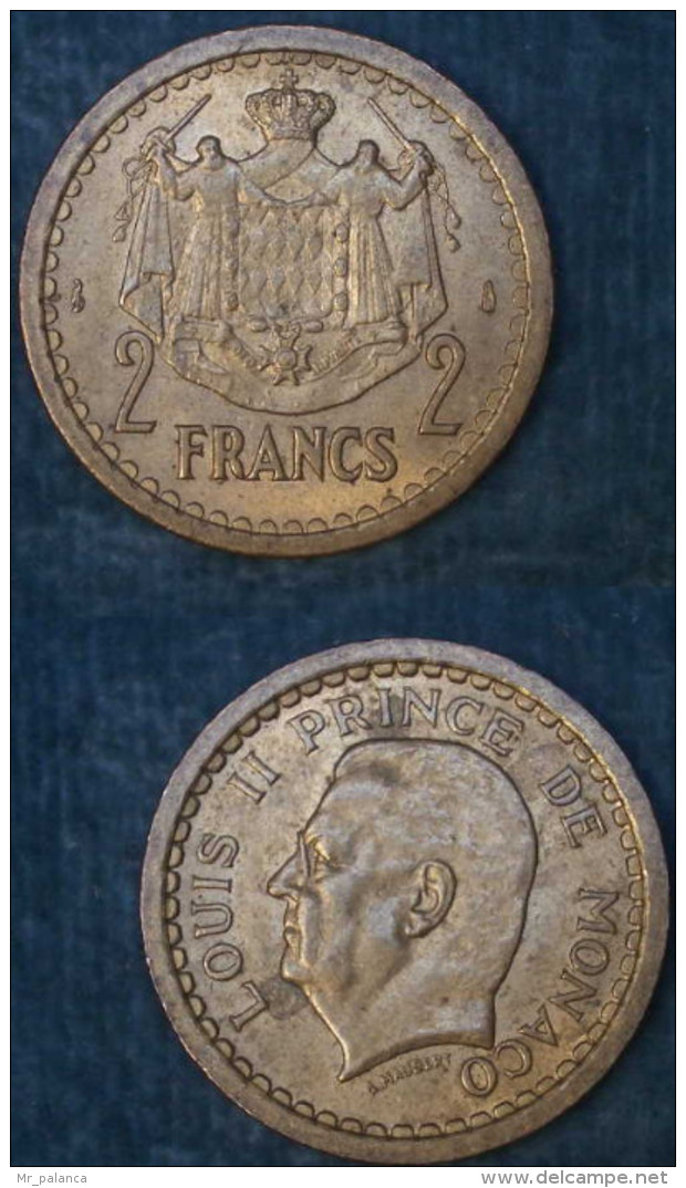 M_p> Monaco 2 Franchi ( 1945 ) - Bronzo - Alta Conservazione - 1922-1949 Luigi II