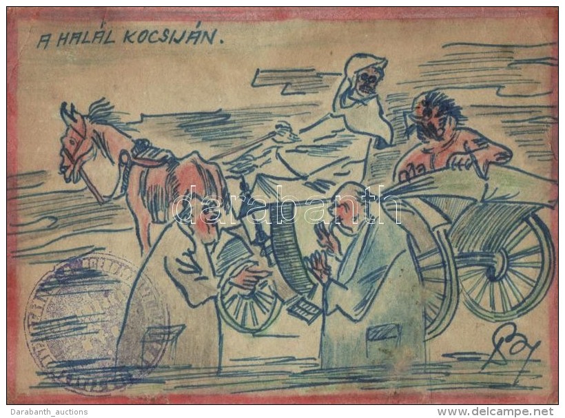 ** T4 A Halál Kocsiján / WWII Military Art Postcard, Hand-drawn, Artist Signed  (b) - Non Classificati