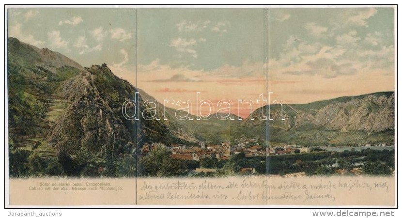 * T4 Kotor, Cattaro; General View, Old Road, 3-tiled Panoramacard (r) - Non Classificati