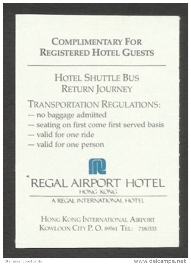 Hong Kong Chine Regal Airport Hotel Ticket Autocar Gracieux  HK China Hotel Complimentary Bus - Monde